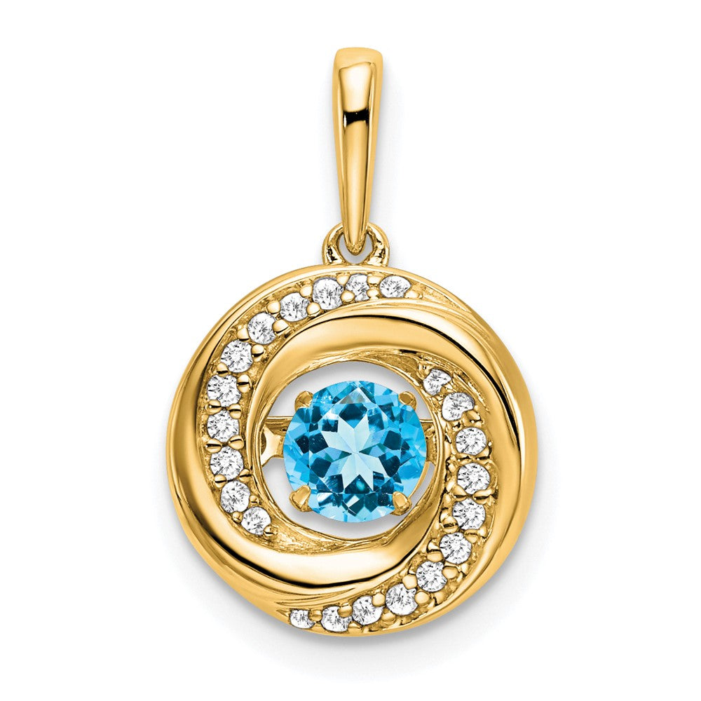 14K Gelbgold Anhänger mit rundem Blautopas und echten Diamanten