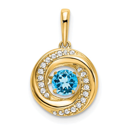 14K Gelbgold Anhänger mit rundem Blautopas und echten Diamanten