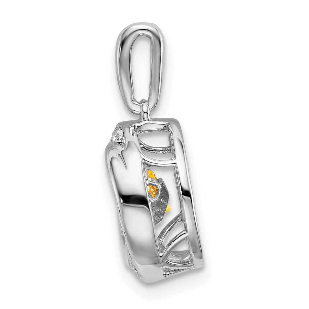 14K Weißgold Anhänger mit rundem Citrin und echten Diamanten