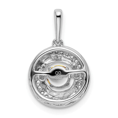 14K Weißgold Anhänger mit rundem Citrin und echten Diamanten