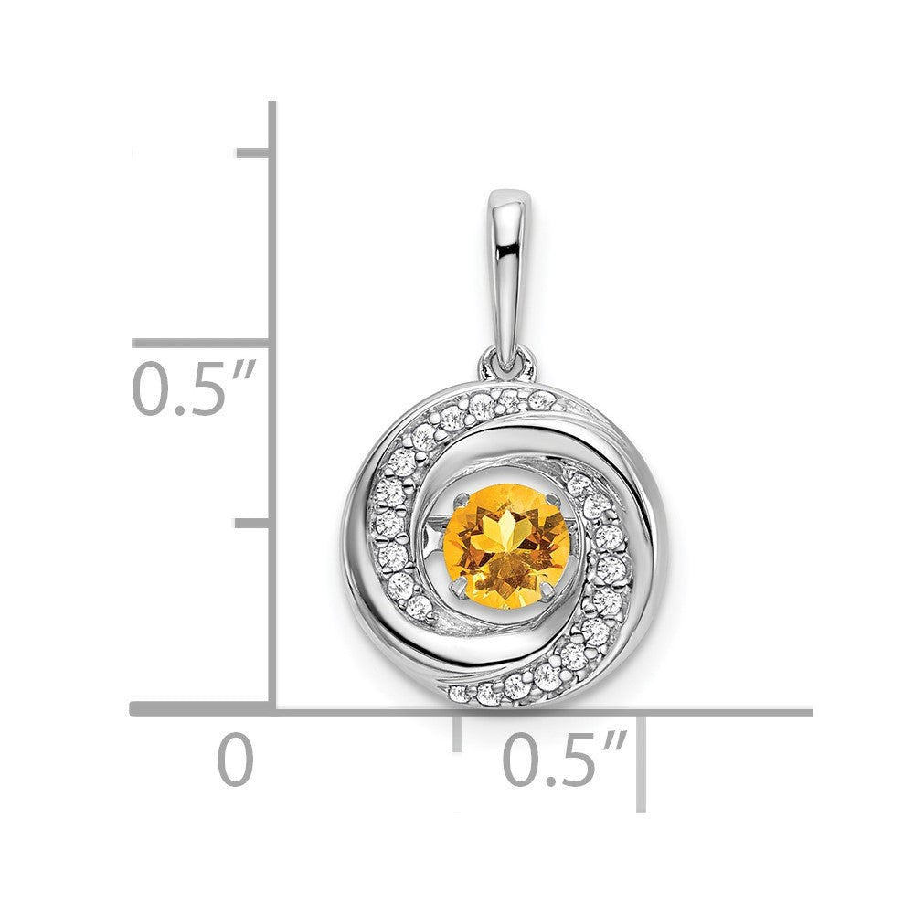 14K Weißgold Anhänger mit rundem Citrin und echten Diamanten