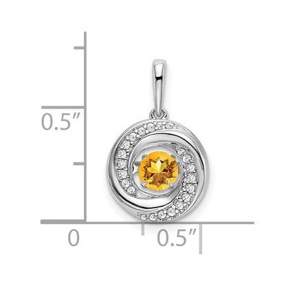 14K Weißgold Anhänger mit rundem Citrin und echten Diamanten