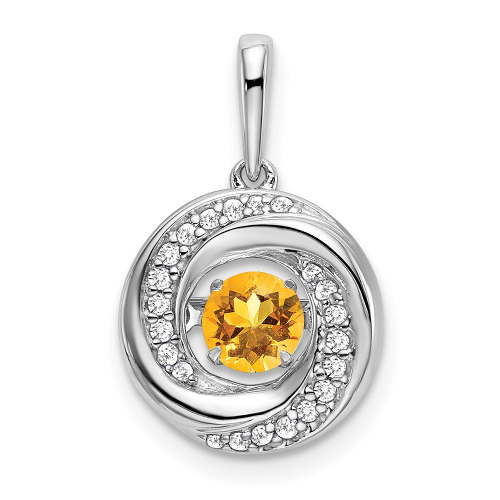 14K Weißgold Anhänger mit rundem Citrin und echten Diamanten