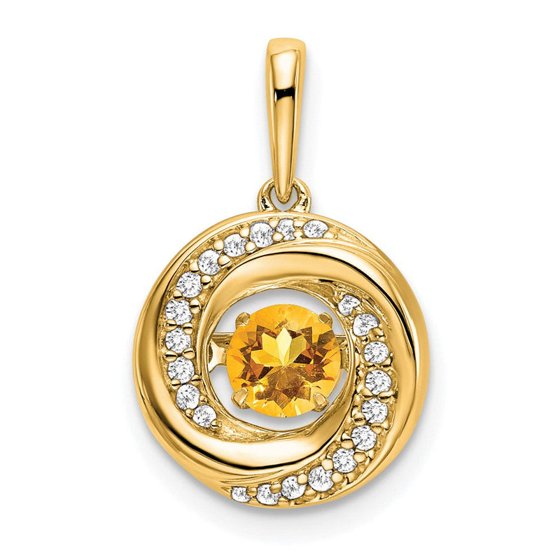 14K Gelbgold Anhänger mit rundem Citrin und echten Diamanten