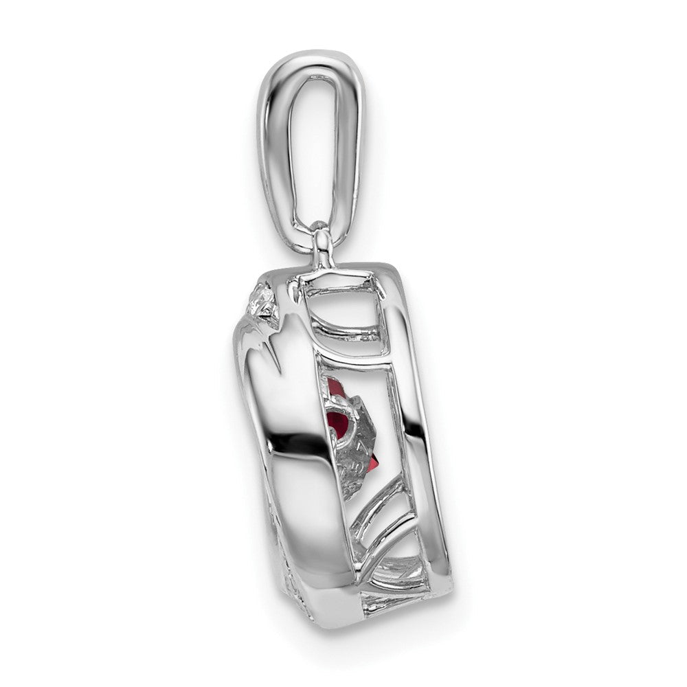 14K Weißgold Anhänger mit rundem Granat und echtem Diamant