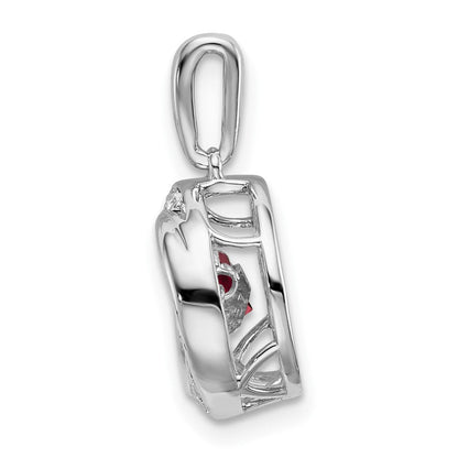14K Weißgold Anhänger mit rundem Granat und echtem Diamant