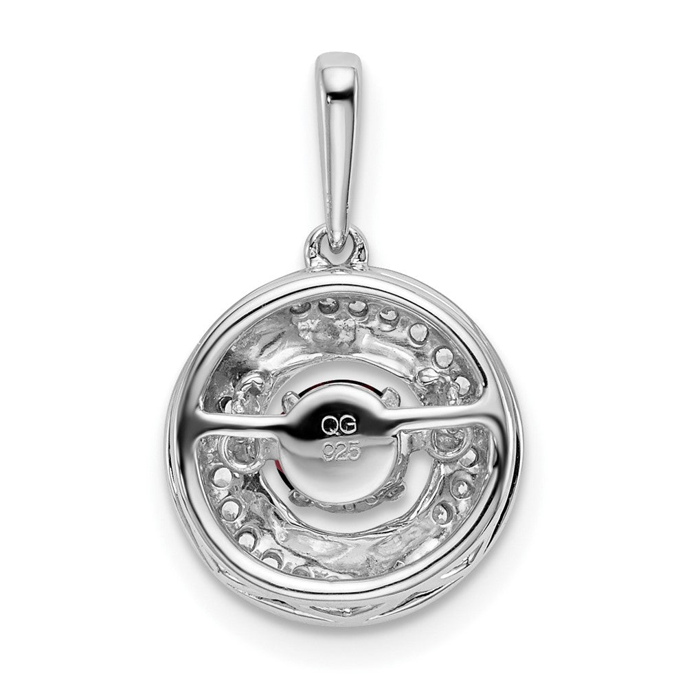 14K Weißgold Anhänger mit rundem Granat und echtem Diamant