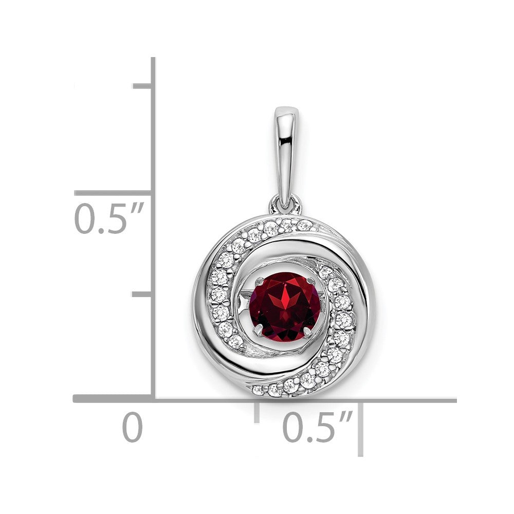 14K Weißgold Anhänger mit rundem Granat und echtem Diamant