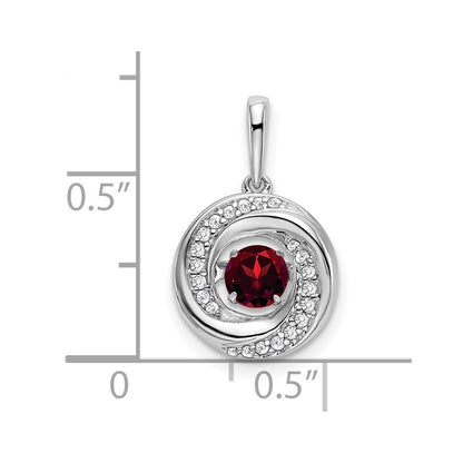 14K Weißgold Anhänger mit rundem Granat und echtem Diamant