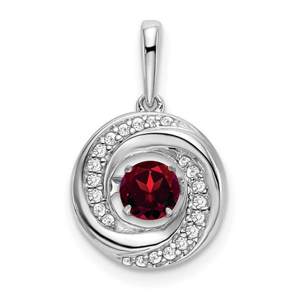 14K Weißgold Anhänger mit rundem Granat und echtem Diamant