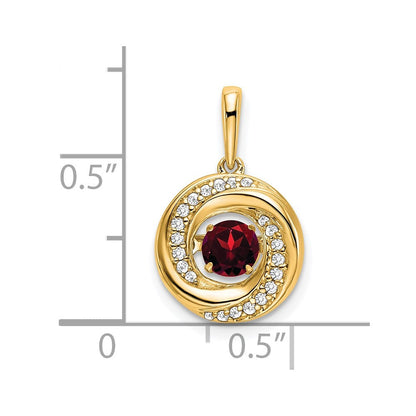 14K Gelbgold Anhänger mit rundem Granat und echten Diamanten