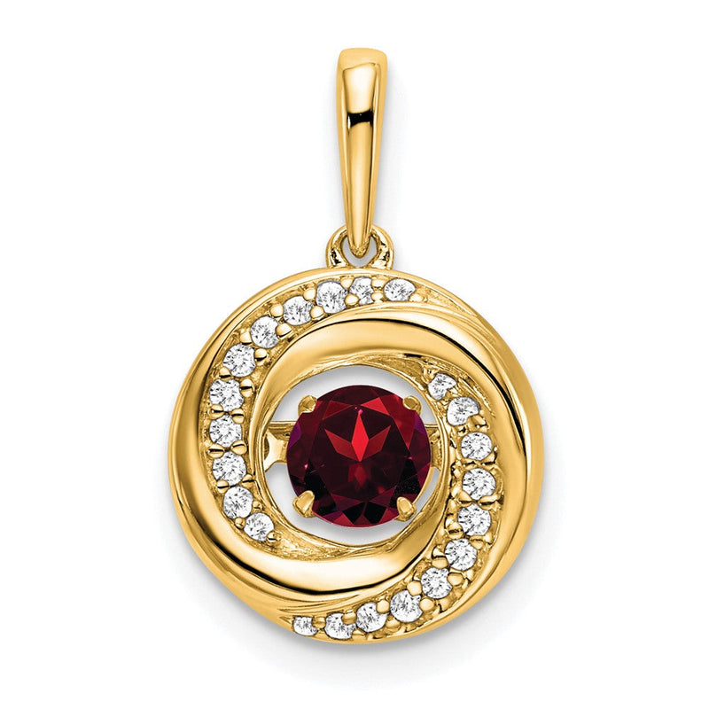 14K Gelbgold Anhänger mit rundem Granat und echten Diamanten