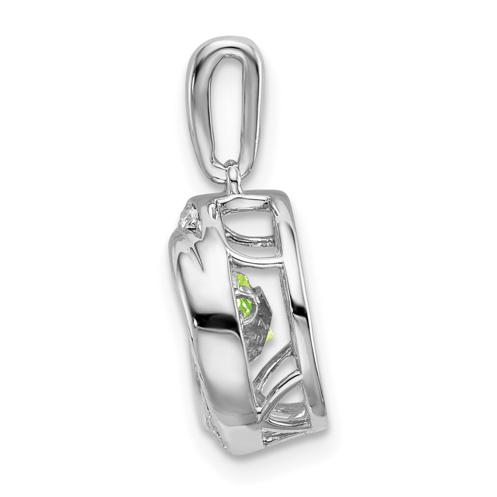 14K Weißgold Anhänger mit rundem Peridot und echtem Diamant