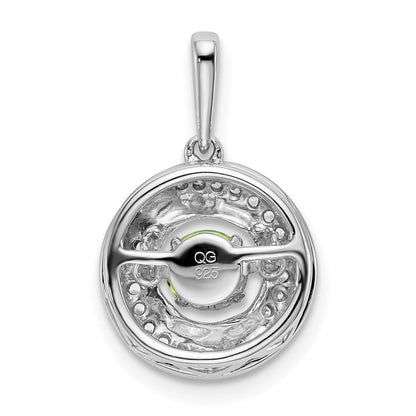 14K Weißgold Anhänger mit rundem Peridot und echtem Diamant