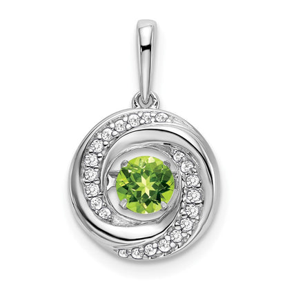 14K Weißgold Anhänger mit rundem Peridot und echtem Diamant