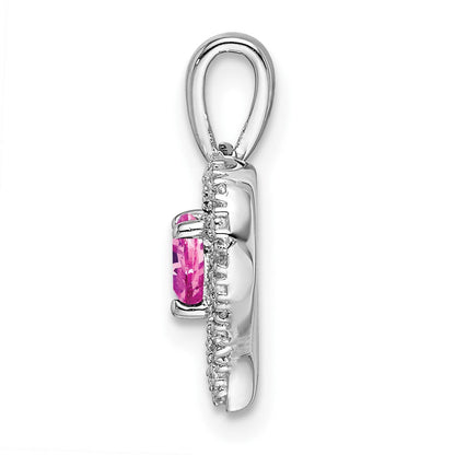 14K Weißgold Herz-Anhänger mit rosa Saphir und echtem Diamant