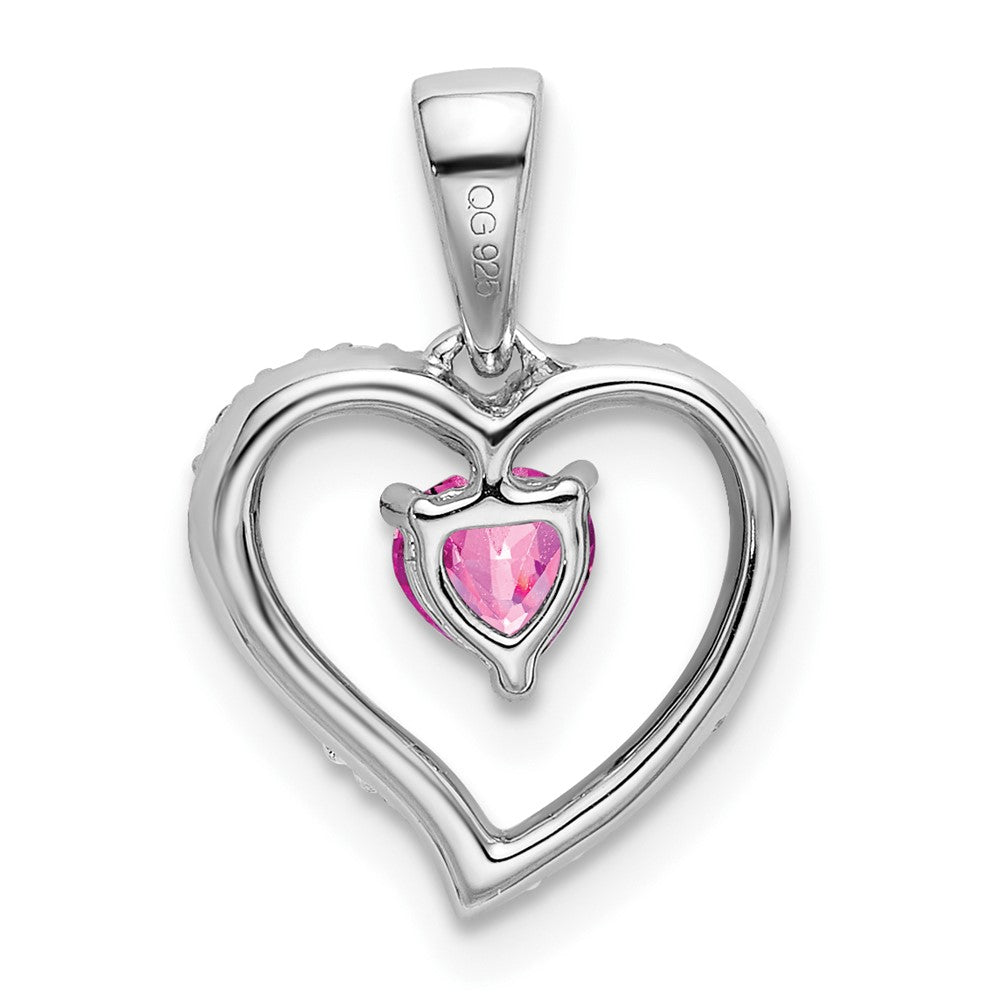 14K Weißgold Herz-Anhänger mit rosa Saphir und echtem Diamant