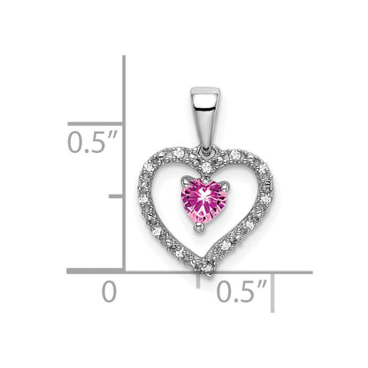 14K Weißgold Herz-Anhänger mit rosa Saphir und echtem Diamant