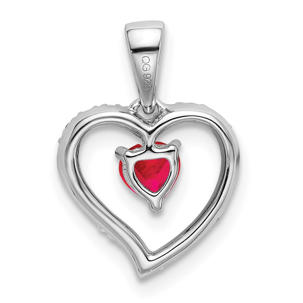 14K Weißgold Herzanhänger mit Rubin und echtem Diamant
