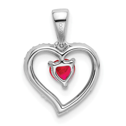 14K Weißgold Herzanhänger mit Rubin und echtem Diamant