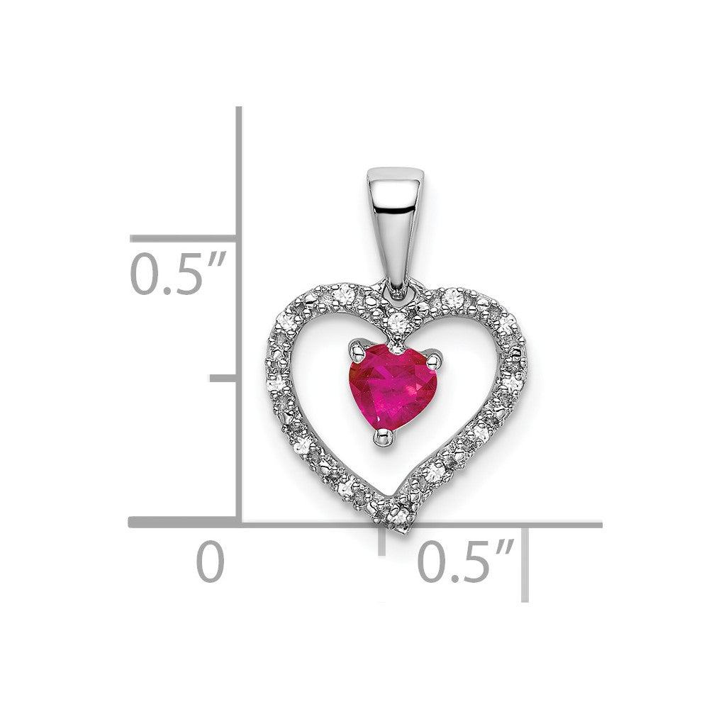 14K Weißgold Herzanhänger mit Rubin und echtem Diamant