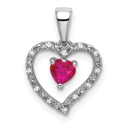 14K Weißgold Herzanhänger mit Rubin und echtem Diamant