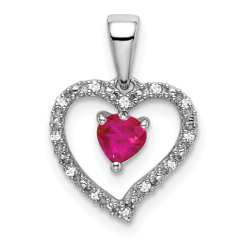 14K Weißgold Herzanhänger mit Rubin und echtem Diamant