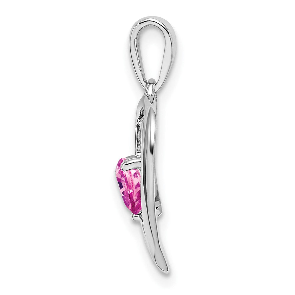14K Weißgold Herzanhänger mit rosa Saphir und echten Diamanten