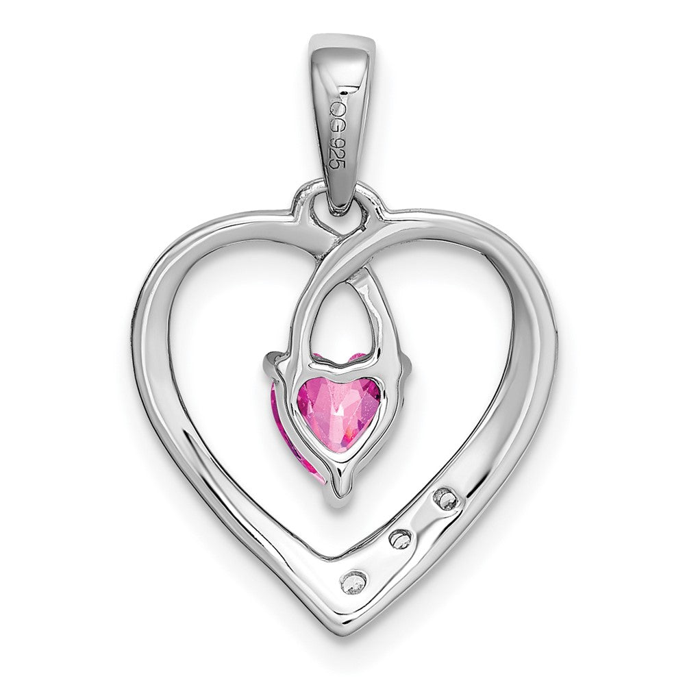 14K Weißgold Herzanhänger mit rosa Saphir und echten Diamanten