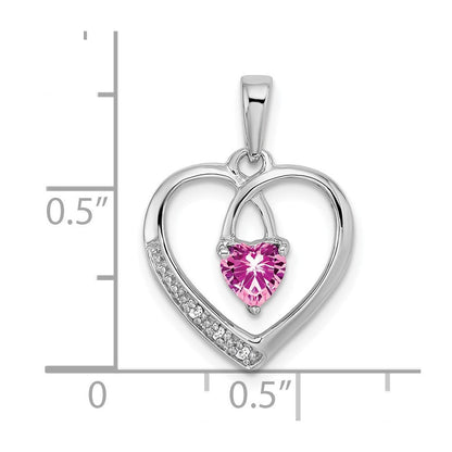 14K Weißgold Herzanhänger mit rosa Saphir und echten Diamanten