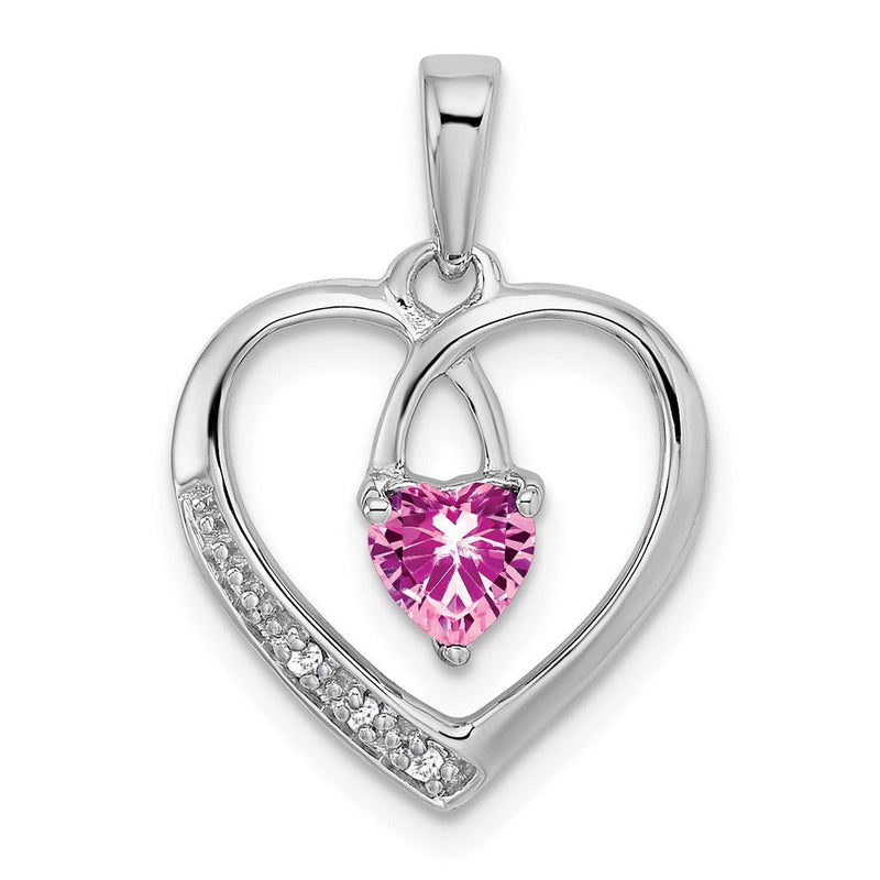 14K Weißgold Herzanhänger mit rosa Saphir und echten Diamanten