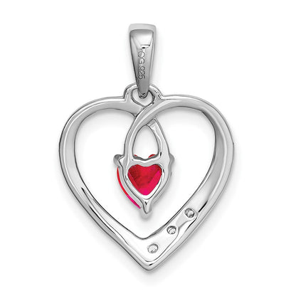 14K Weißgold Herz-Anhänger mit Rubin und echtem Diamant