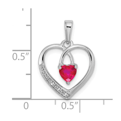 14K Weißgold Herz-Anhänger mit Rubin und echtem Diamant