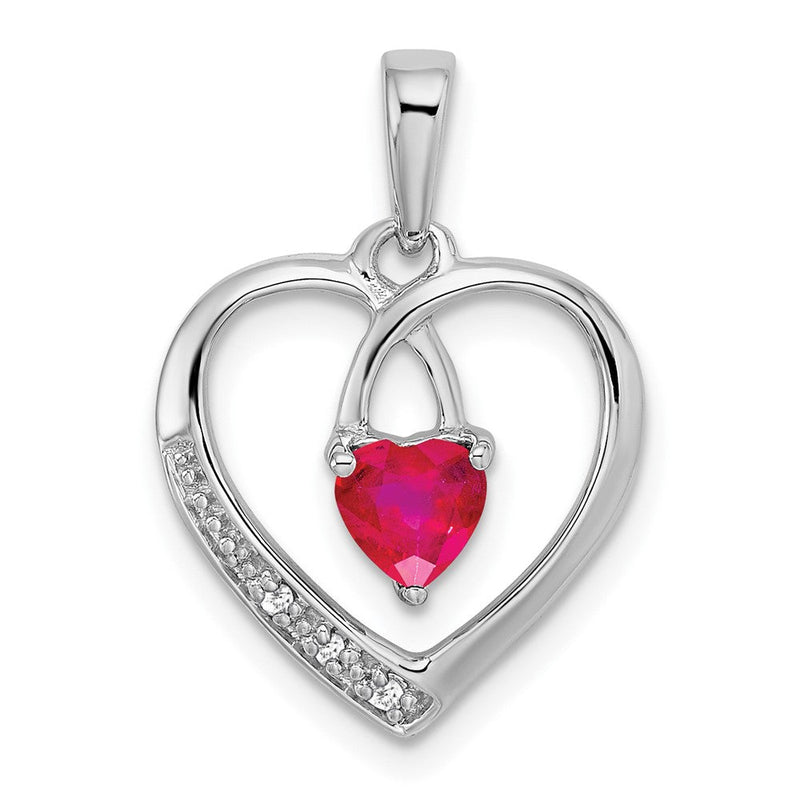 14K Weißgold Herz-Anhänger mit Rubin und echtem Diamant