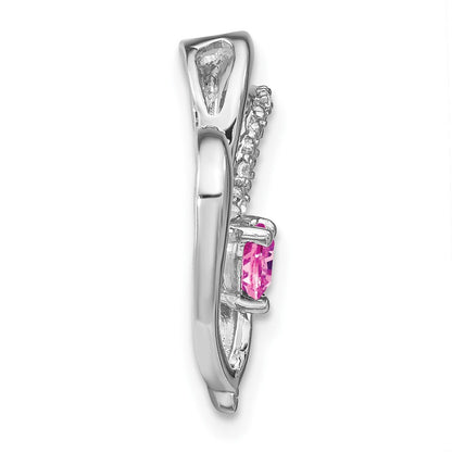 14K Weißgold Rosa Saphir und Echt Diamant Herz Kette Anhänger