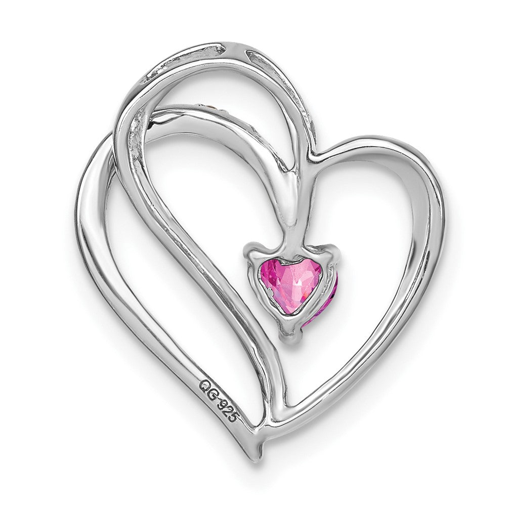 14K Weißgold Rosa Saphir und Echt Diamant Herz Kette Anhänger