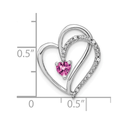 14K Weißgold Rosa Saphir und Echt Diamant Herz Kette Anhänger