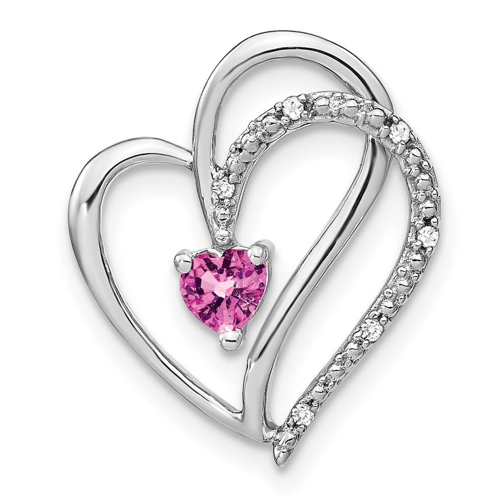 14K Weißgold Rosa Saphir und Echt Diamant Herz Kette Anhänger