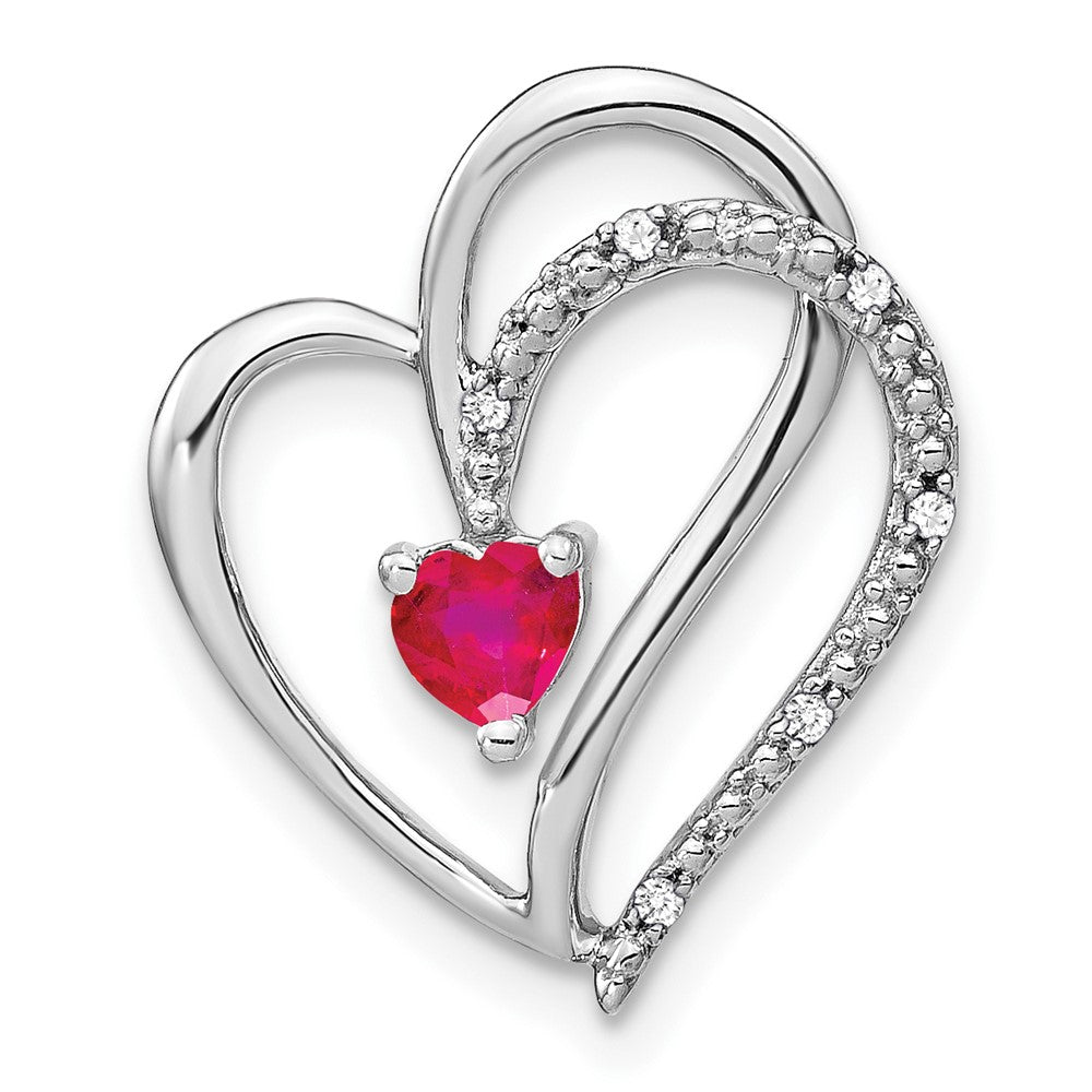 14K Weißgold Rubin und Echt Diamant Herz Kette Anhänger