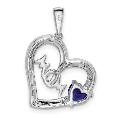 14K Weißgold Saphir- und Echtdiamant-Herzanhänger „MOM“