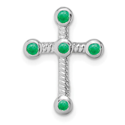 14K Weißgold Smaragd Kreuz Kette Anhänger