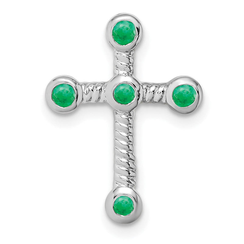 14K Weißgold Smaragd Kreuz Kette Anhänger