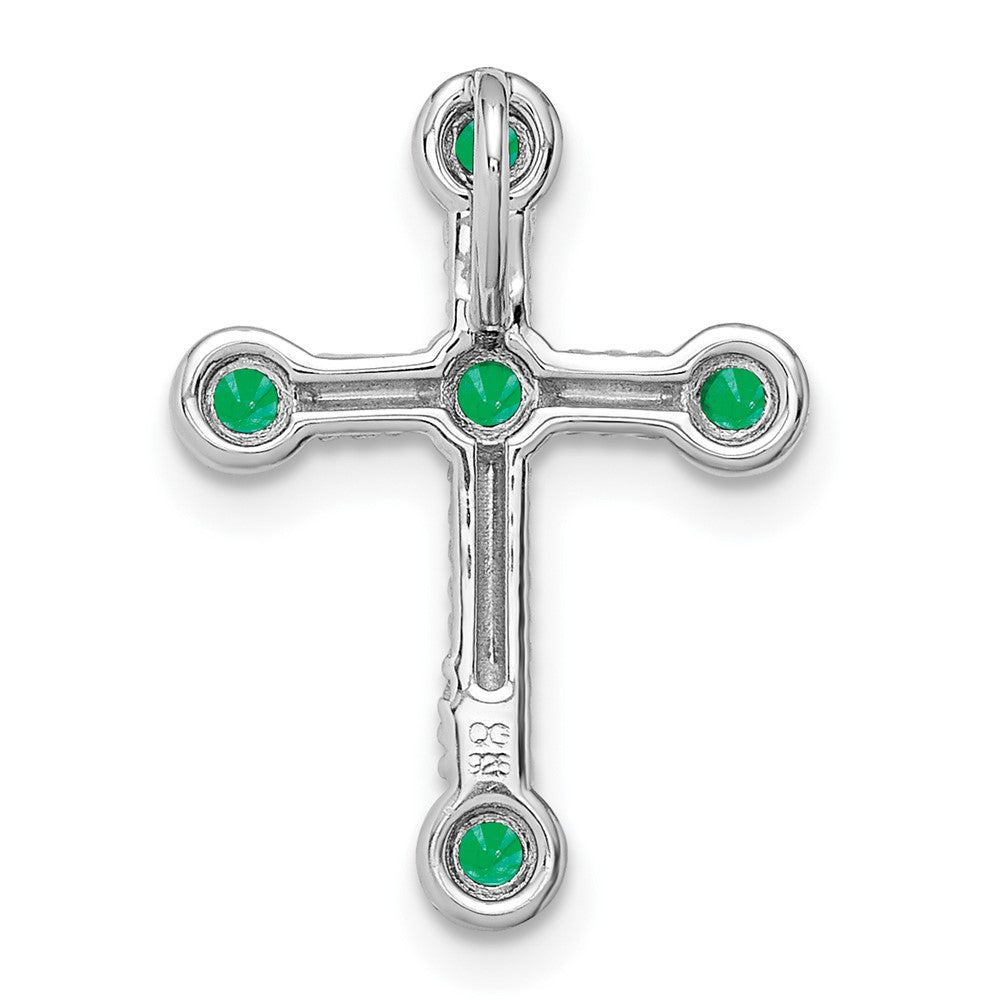 14K Weißgold Smaragd Kreuz Kette Anhänger