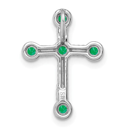 14K Weißgold Smaragd Kreuz Kette Anhänger