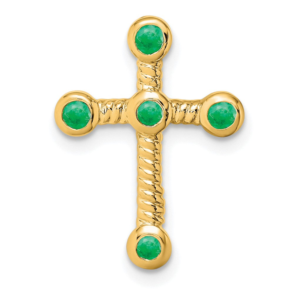 14K Gelbgold Smaragd Kreuz Kette Anhänger