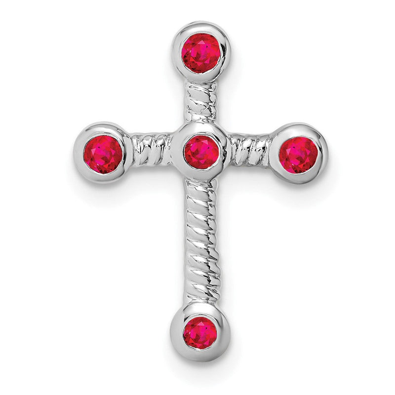 14K Weißgold Rubin Kreuz Kette Anhänger