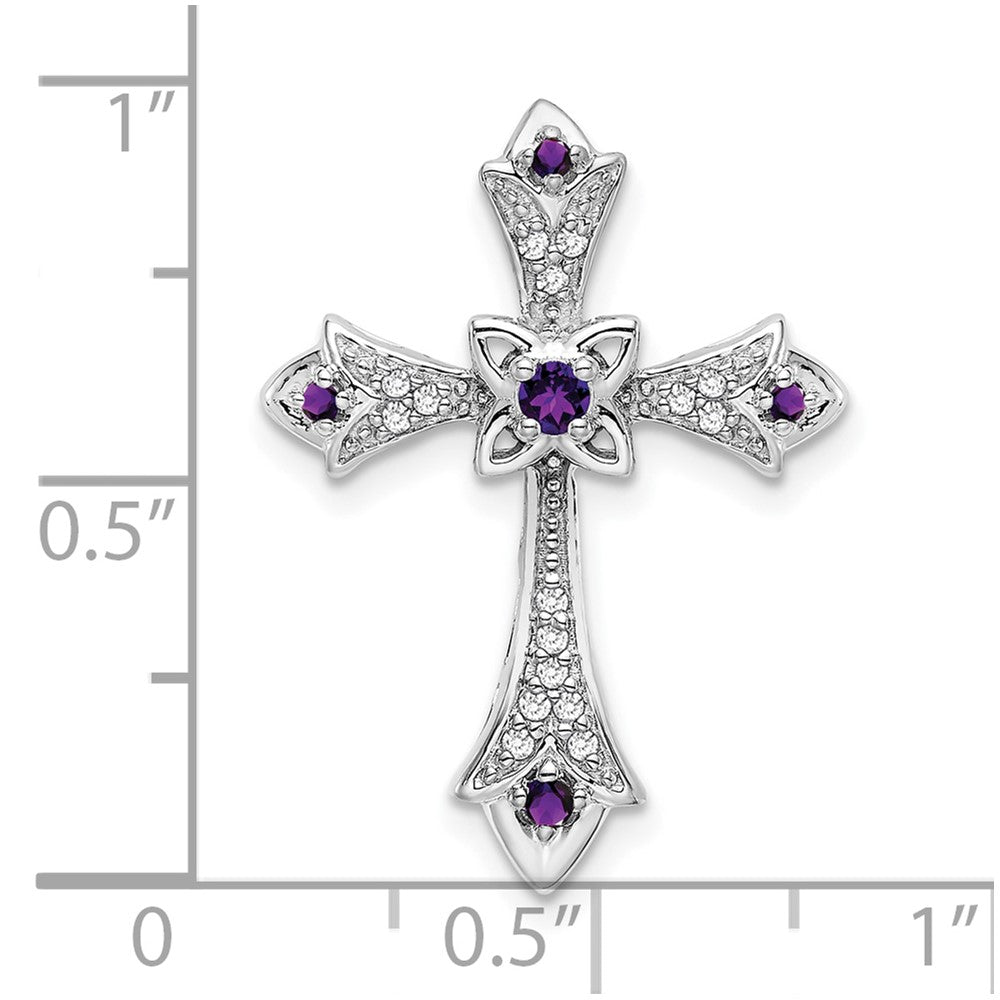 10K Weißgold Amethyst und Diamant Fleur De Lis Kreuz Kette Anhänger