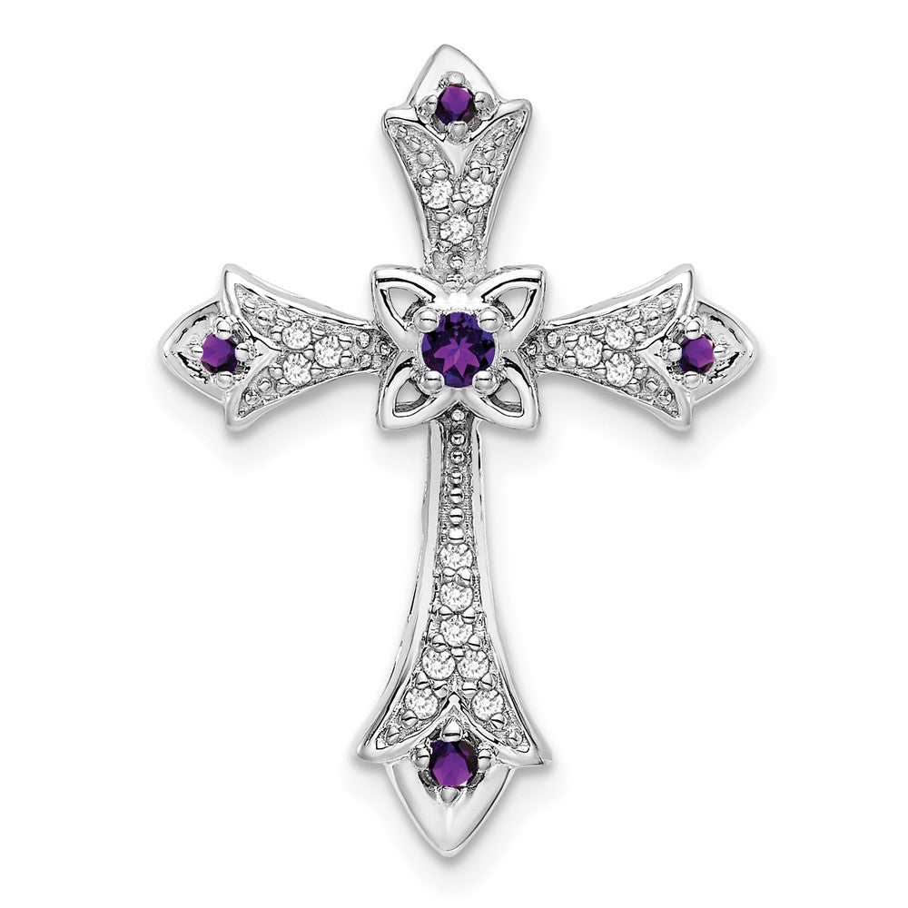 10K Weißgold Amethyst und Diamant Fleur De Lis Kreuz Kette Anhänger