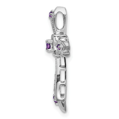 14K Weißgold Amethyst und Echt Diamant Fleur De Lis Kreuz Kette Anhänger