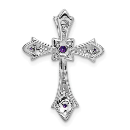 14K Weißgold Amethyst und Echt Diamant Fleur De Lis Kreuz Kette Anhänger